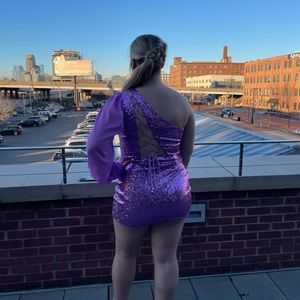 Hello Molly One Shoulder Pink Sequin Mini Dress